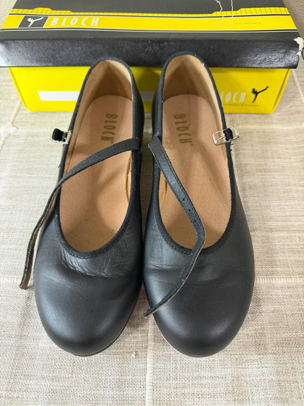 Bloch Women's Tap On Leather Tap Shoes Black S0302L Sz 8.5 Fit: X W/Box